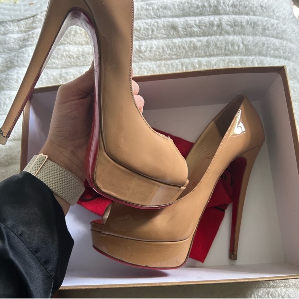 Christian Louboutin Women's Tan Peep-Toe Heels